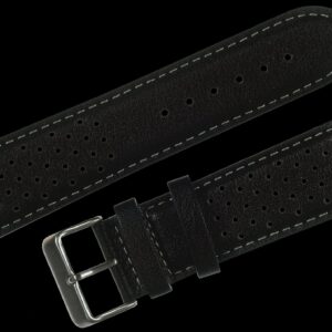 Klassiek 1970s / 1980s Retro Pattern 20mm Black Leather Horloge Strap