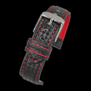 24mm Premium Black Carbon Fibre Horloge Strap with Red Stitc