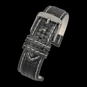 20mm Premium Black Carbon Fibre Horloge Strap with White Sti